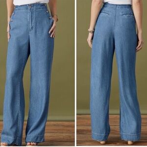 NWT Sundance Oaklee Denim Wide Leg Pants Womens Sz 16 New Lyocell Sailor Jeans